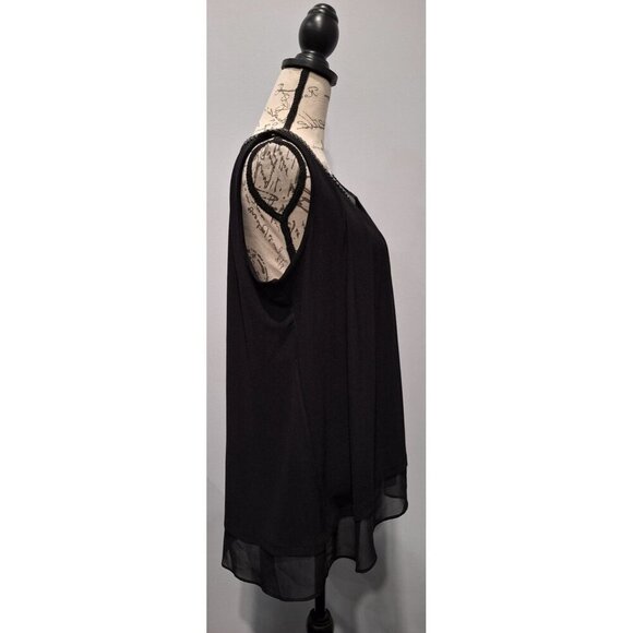 NWT Alfani Black Sleeveless Chiffon Top W/ Pleated Front & Embellished Neckline/ - Picture 4 of 7